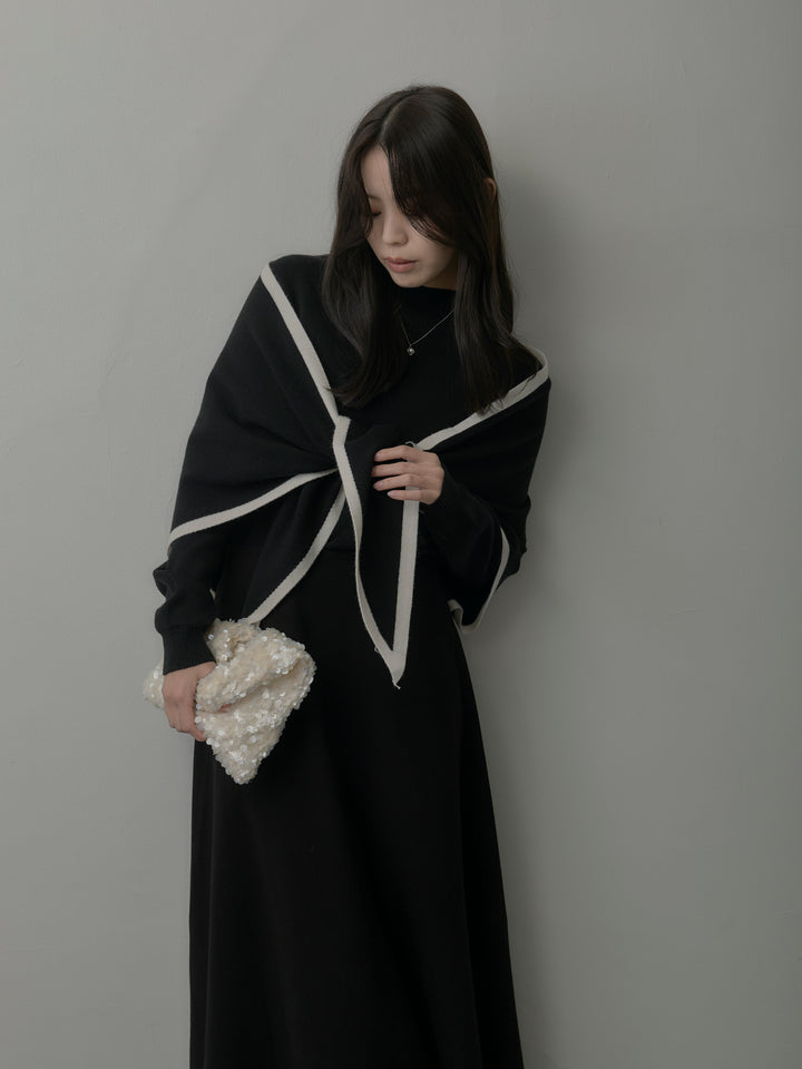 配色スカーフ付きニットトップス