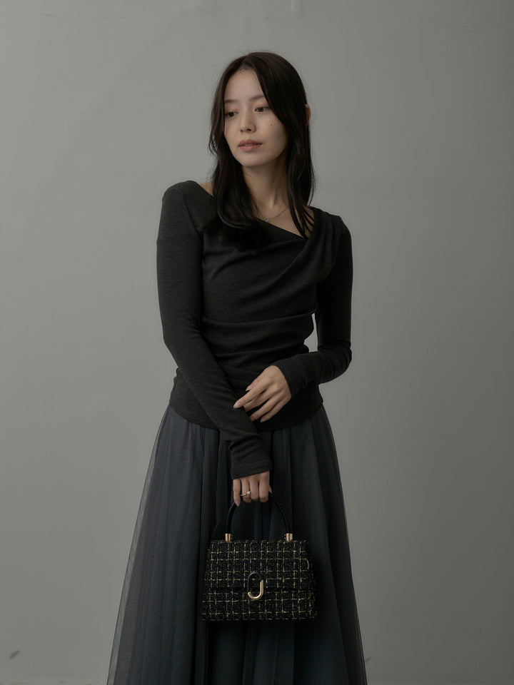 【SET】ドレープデザイントップス+ボリュームチュールスカート(2set)