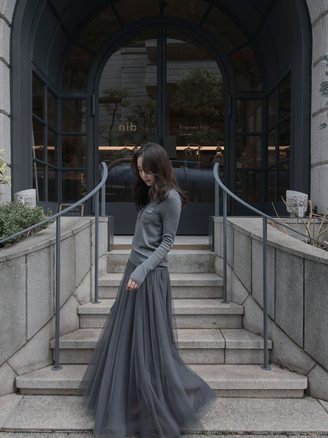 【SET】ポケットデザインリブニットトップス+ボリュームチュールスカート(2set)