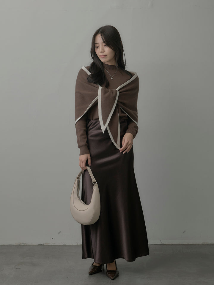 配色スカーフ付きニットトップス