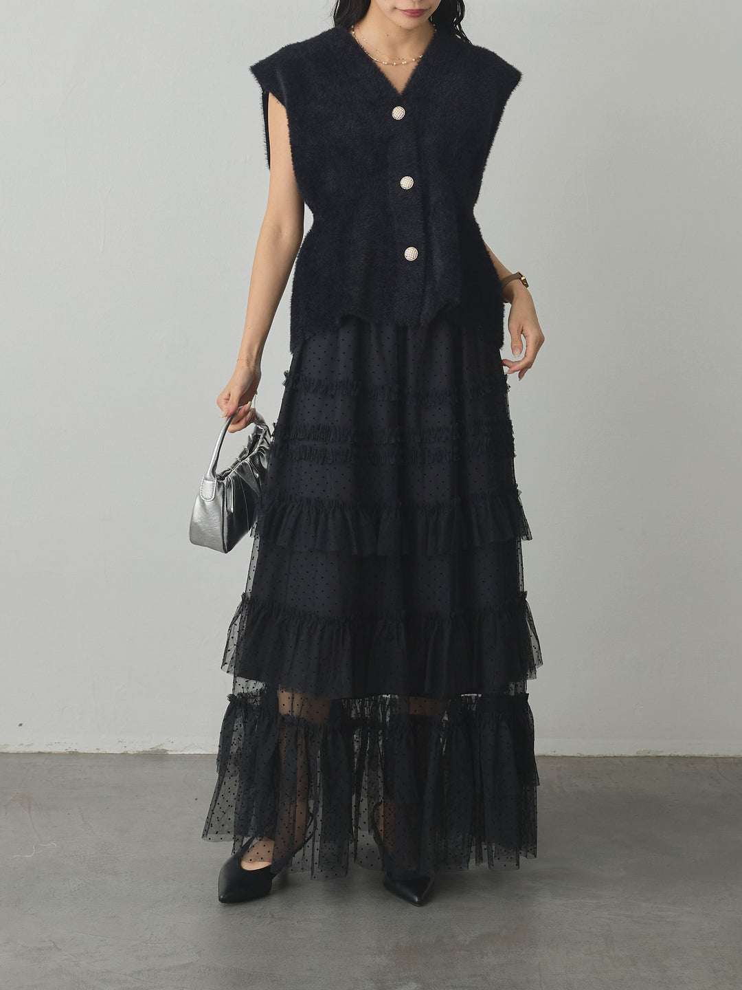 [予約]ドットチュールティアードスカート