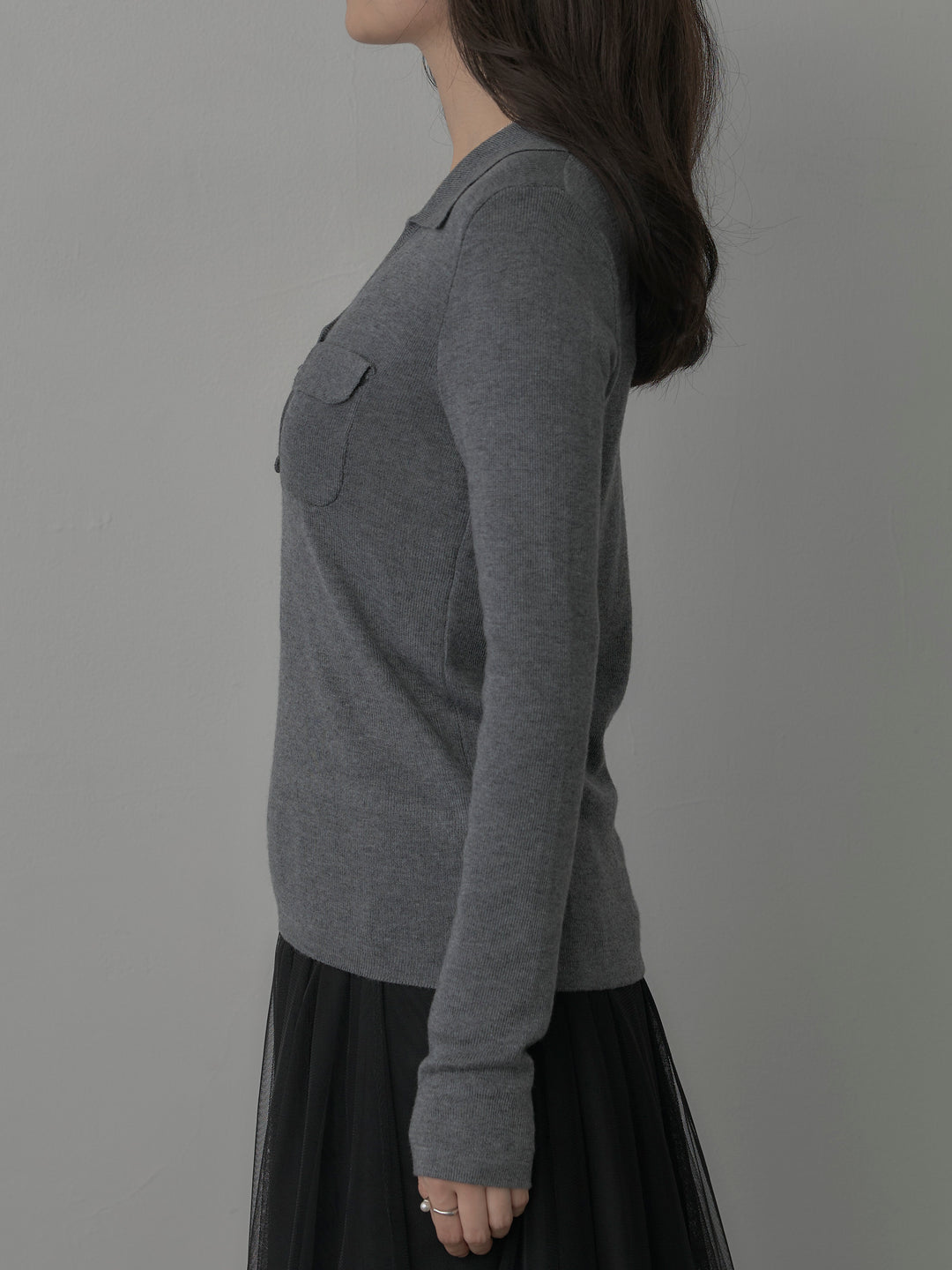 【SET】ポケットデザインリブニットトップス+ボリュームチュールスカート(2set)