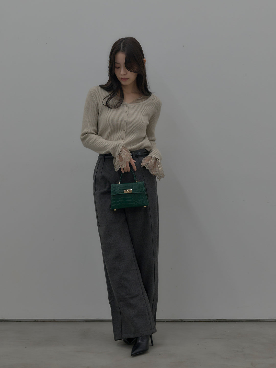 裏起毛デザインワイドパンツ