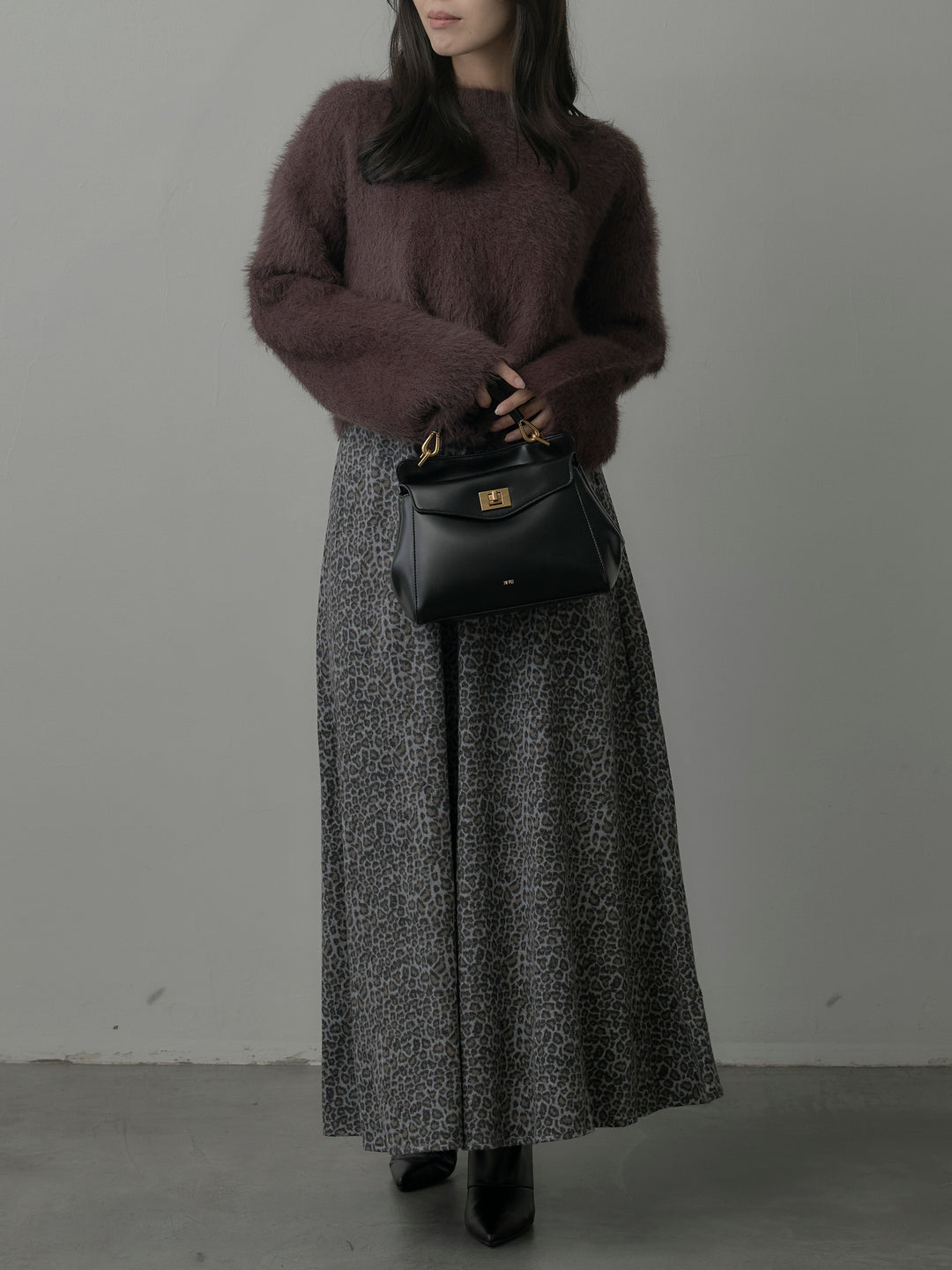 レオパードウールタッチフレアスカート