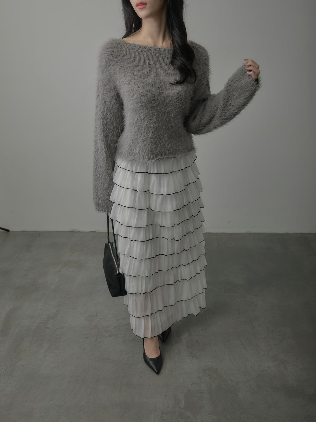 バイカラーフリルチュールスカート