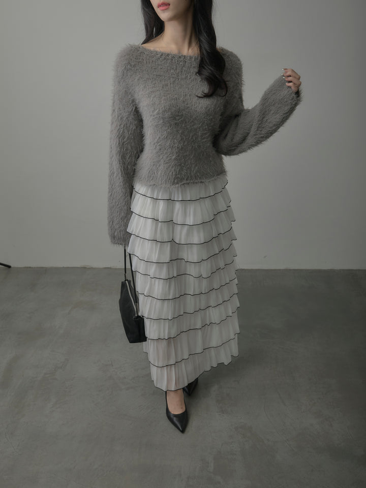 バイカラーフリルチュールスカート