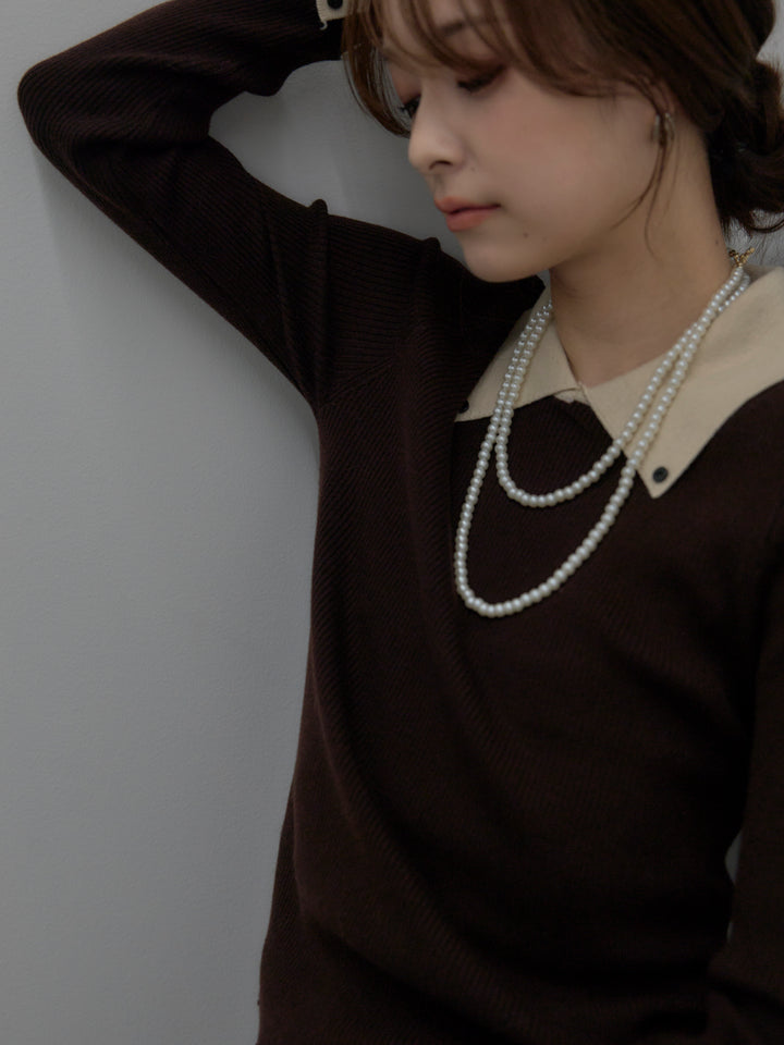 【SET】配色カフスニットポロ+ベロアバルーンミニスカート(インパン付き)(2set)