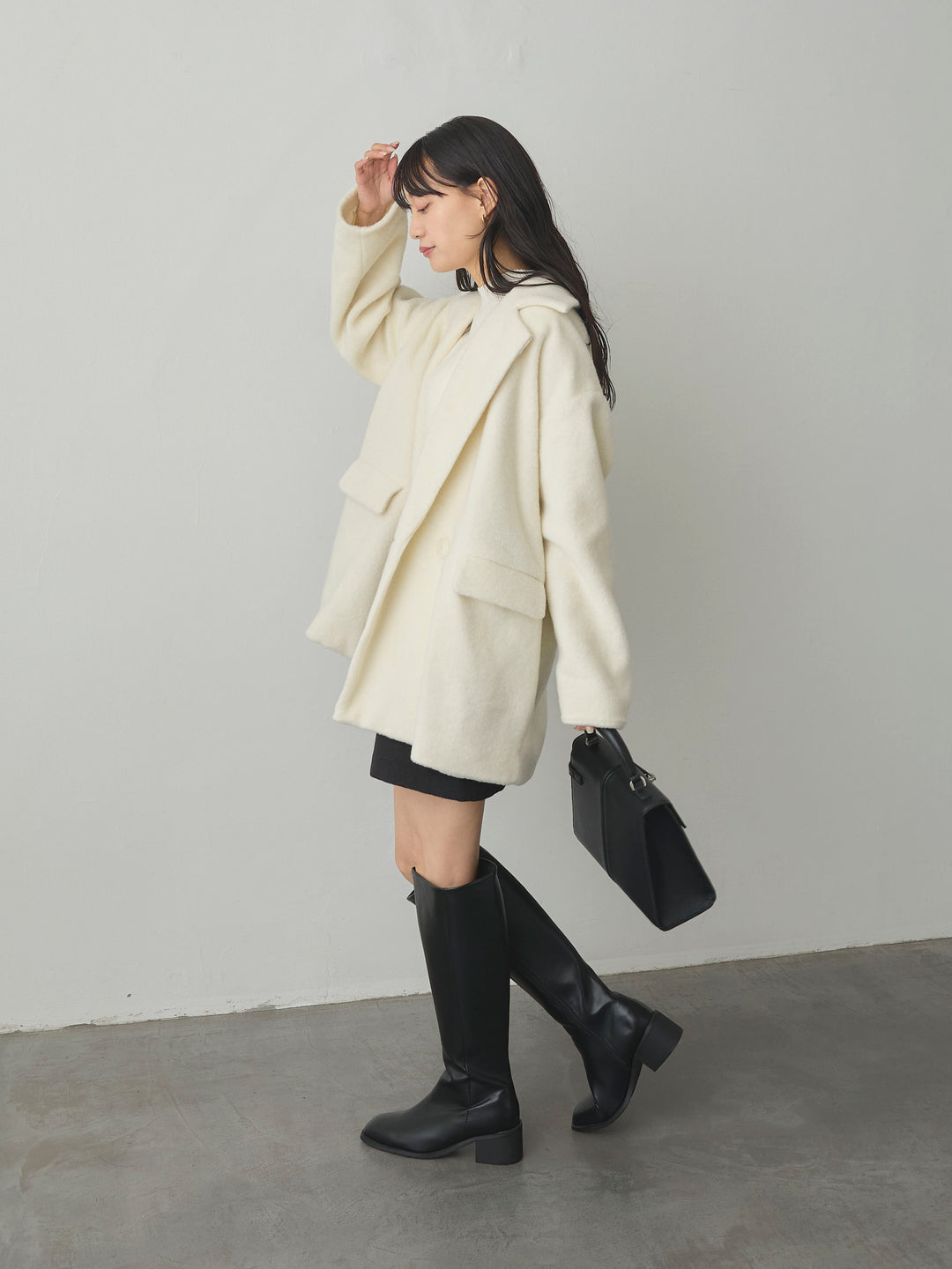 【SET】【Essential】オーバーサイズジャケットコート+プチハイネックリブニットタンク+【Essential】ウールタッチミニスカート(3set)