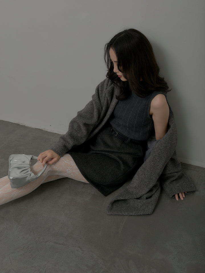 【SET】【Essential】オーバーサイズジャケットコート+プチハイネックリブニットタンク+【Essential】ウールタッチミニスカート(3set)