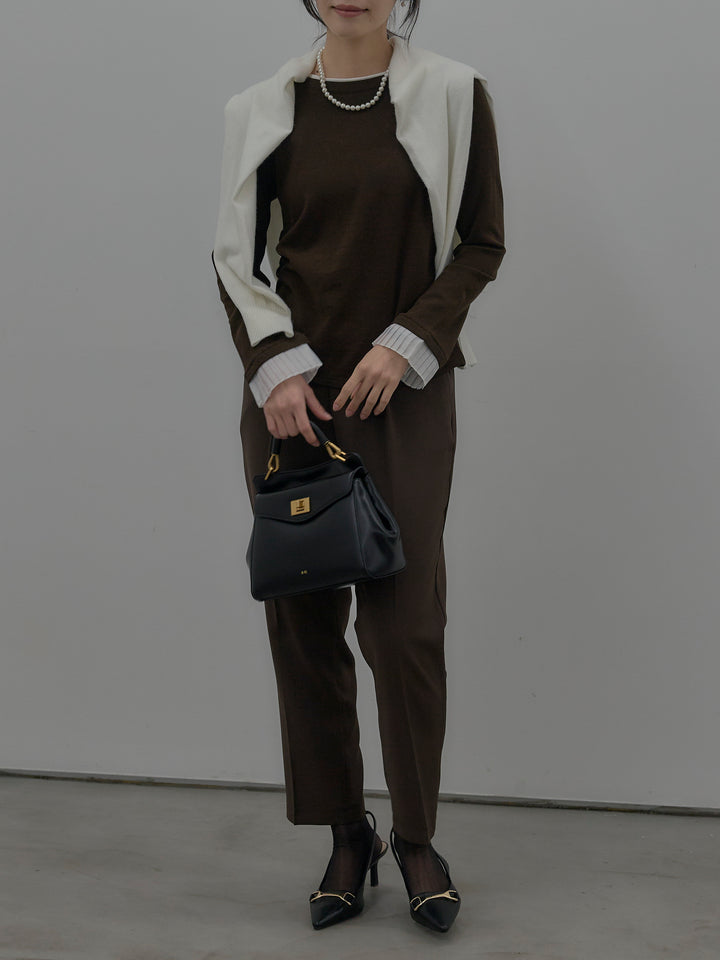 【SET】バイカラーデザインカフスストレッチトップス+ベーシックテーパードパンツ(2set)