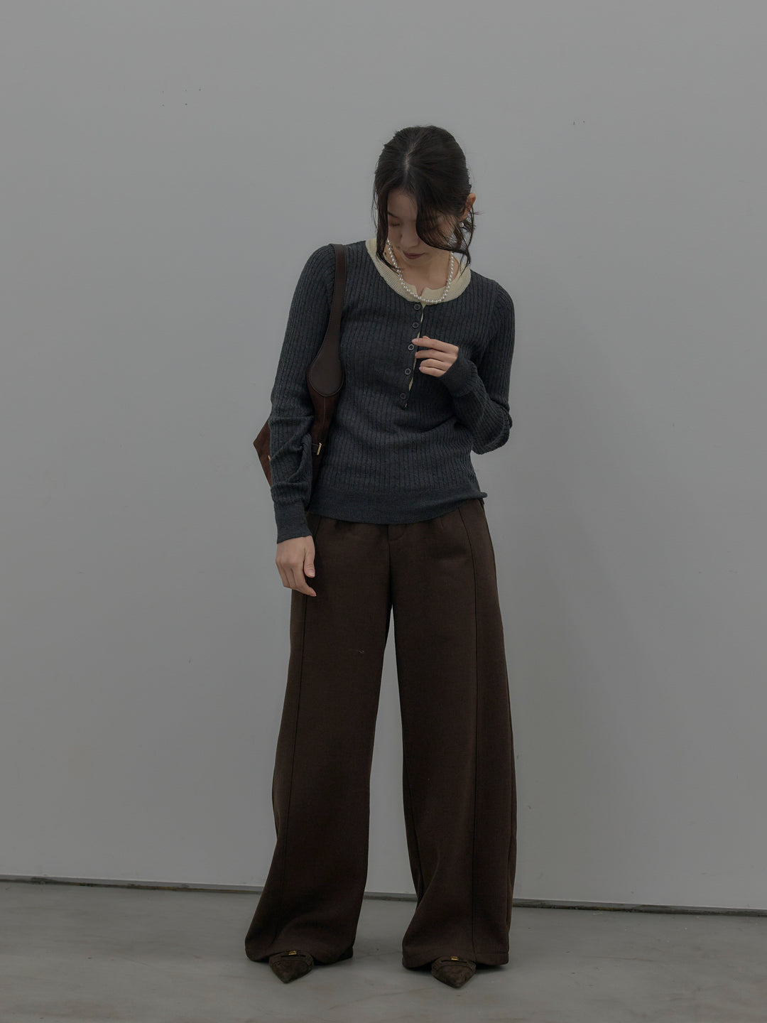 裏起毛デザインワイドパンツ