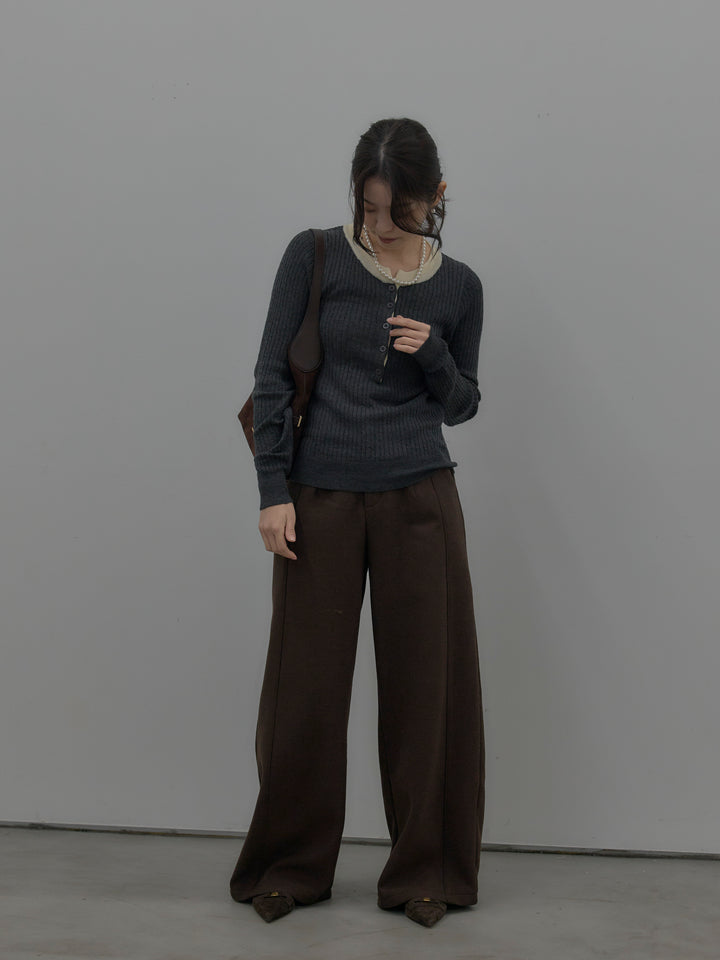 裏起毛デザインワイドパンツ