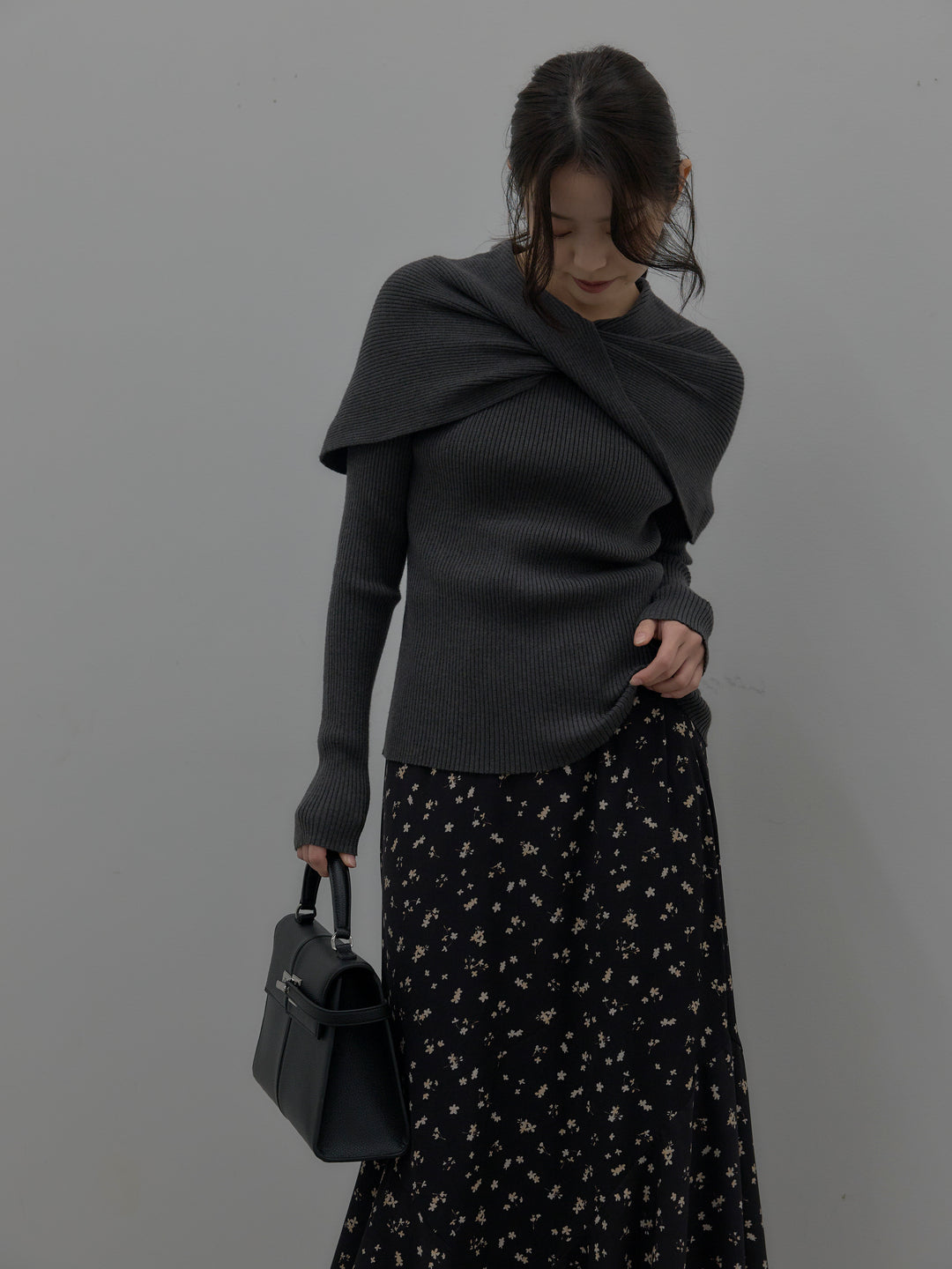 ケープライクデザインリブニットトップス