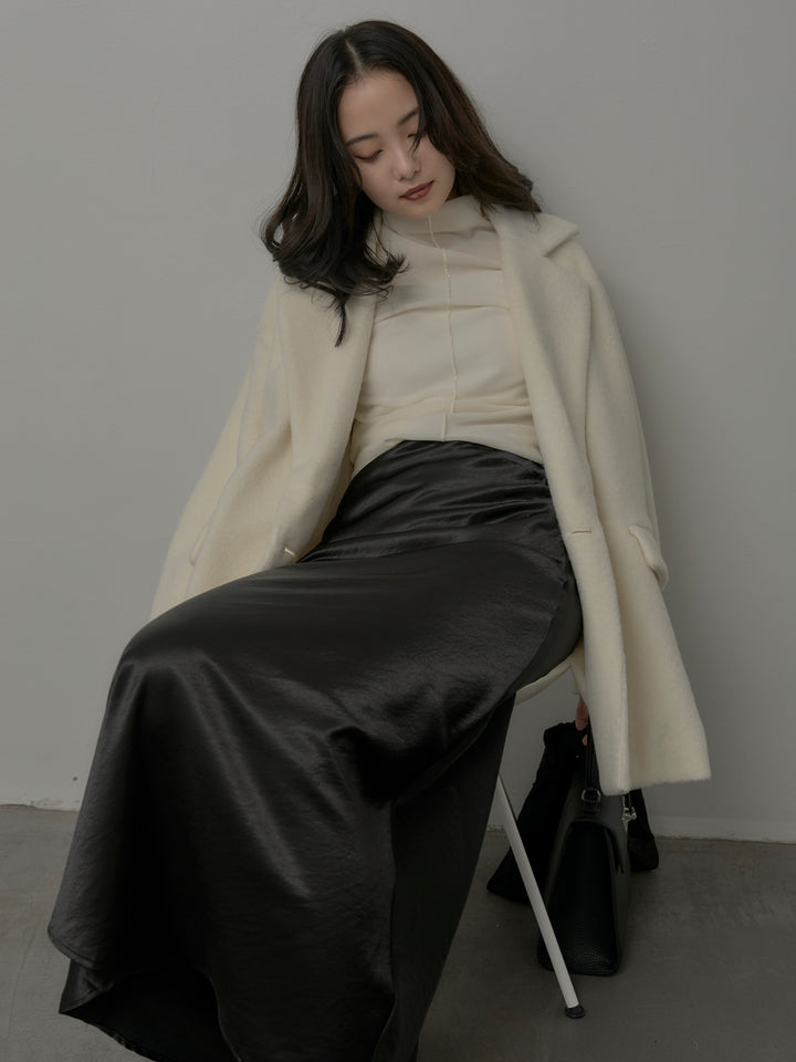 【SET】【Essential】オーバーサイズジャケットコート+メッシュベロアノースリーブトップス+ナローAラインサテンスカート(3set)