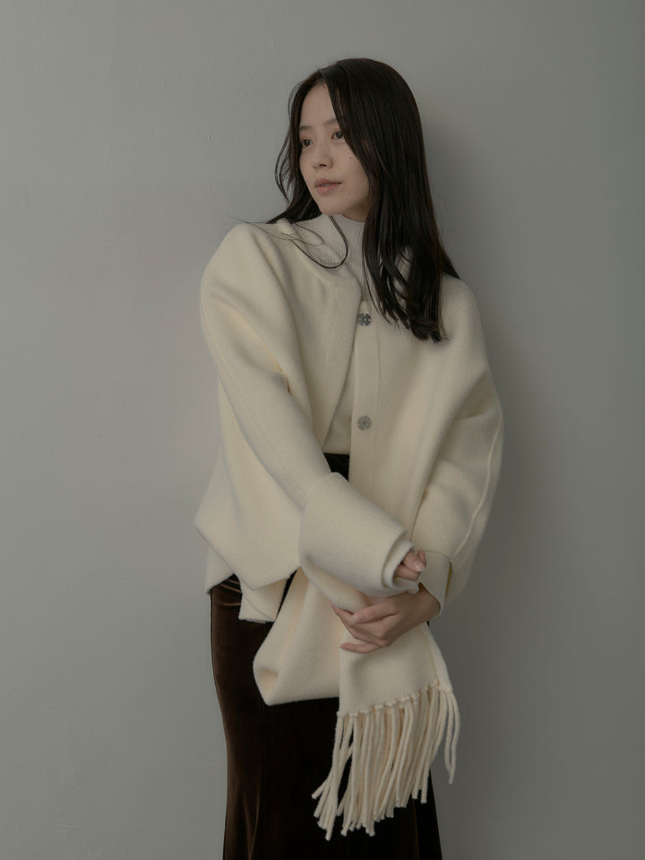 【SET】マフラー付き2WAYケープコート+リブニットタートルネック+ベロアマーメイドスカート(3set)