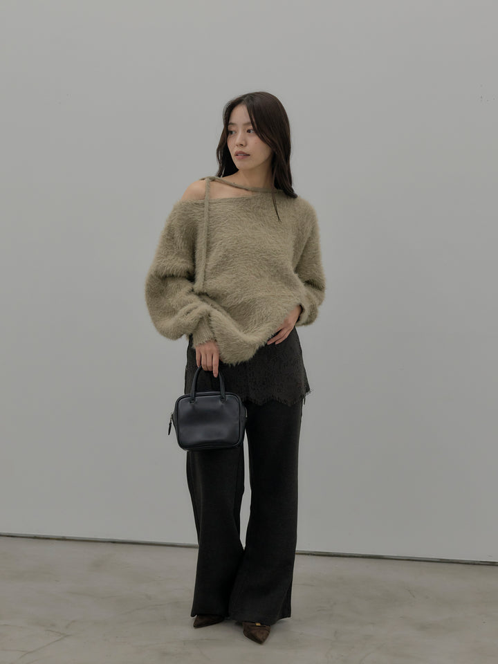 レースレイヤードセミフレアパンツ