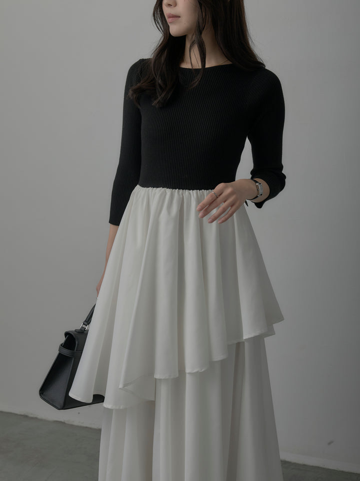 【Essential】7部袖リブドッキングワンピース