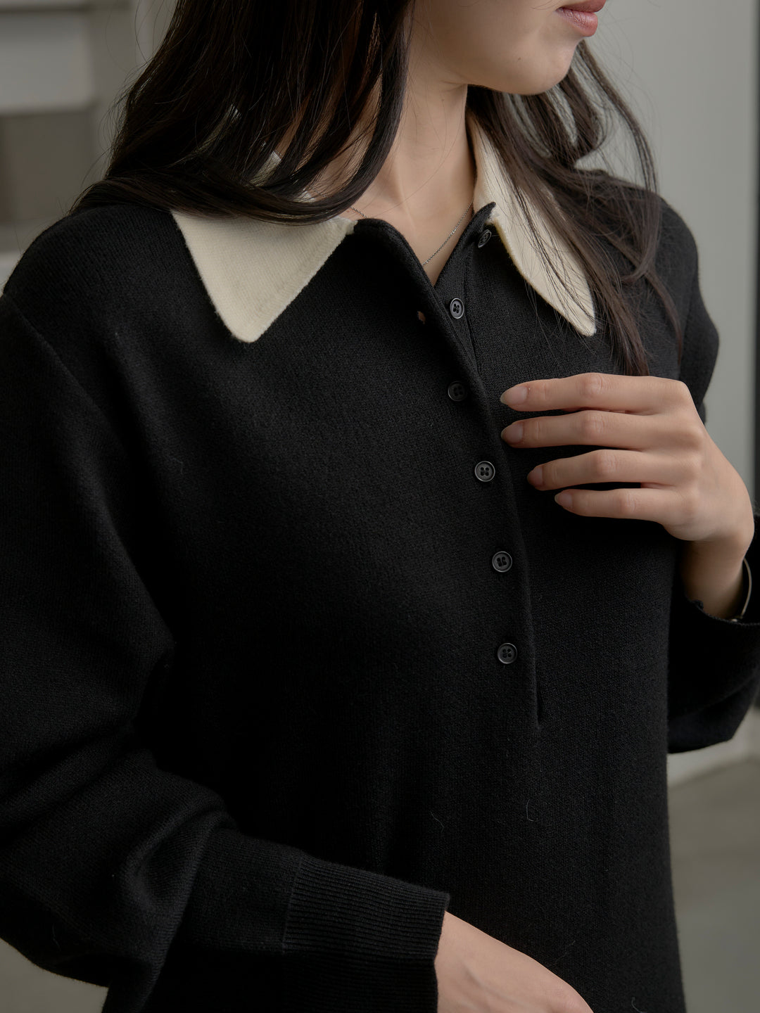 配色ポロニットワンピース