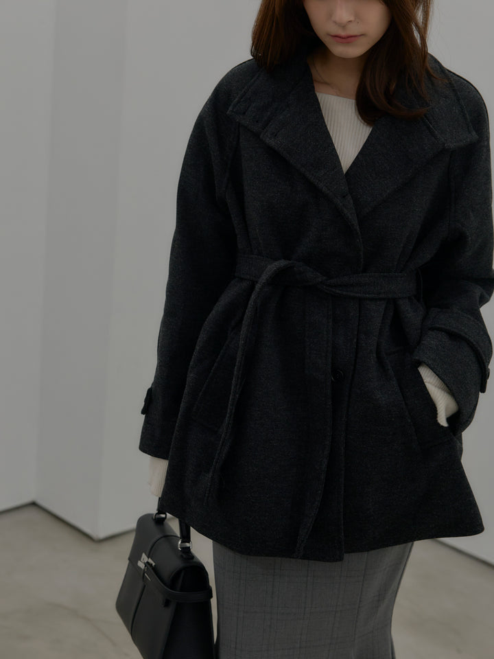 【SET】キルティングライナーウールミディアムコート+スクエアネックリブニット+【Essential】チェック柄マーメイドスカート(3set)