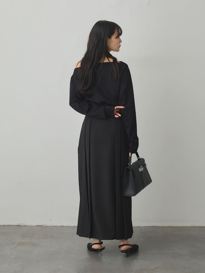 【SET】【Essential】2wayショルダードレープカットトップス+【Essential】ベルト付きサイドタックスカート(2set)