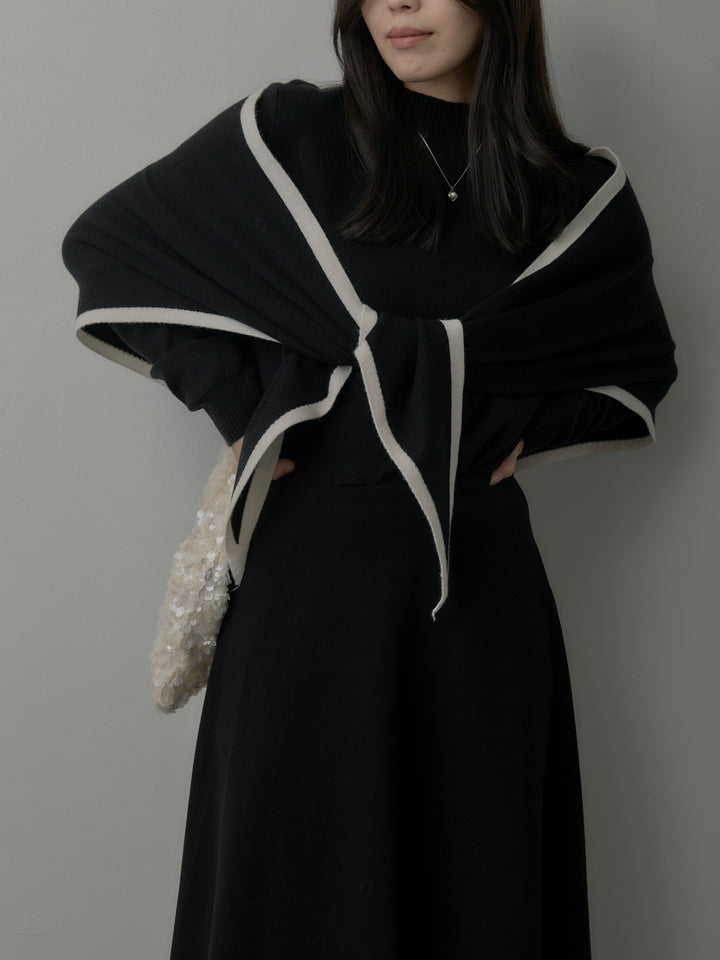 【SET】配色スカーフ付きニットトップス+リラクシーフレアロングスカート(2set)