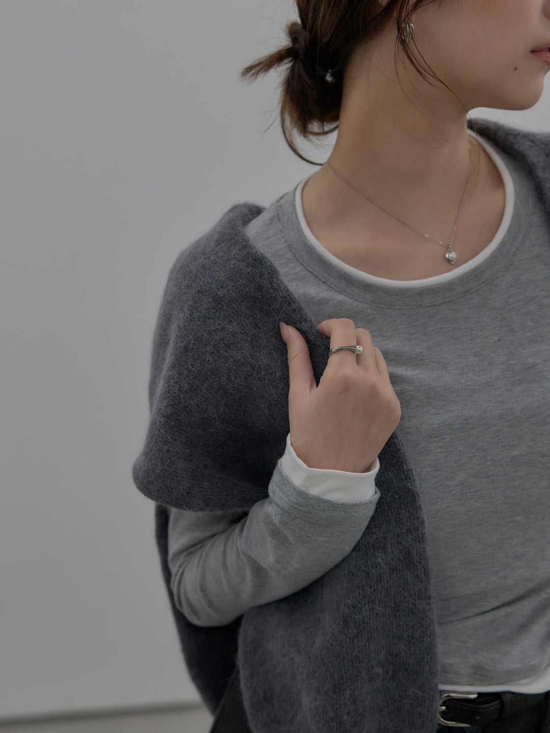 【SET】バイカラーレイヤードカットソー+カーブデザインスウェットライクパンツ(2set)