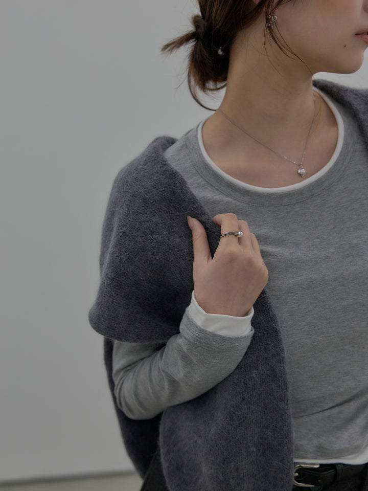 【SET】バイカラーレイヤードカットソー+カーブデザインスウェットライクパンツ(2set)