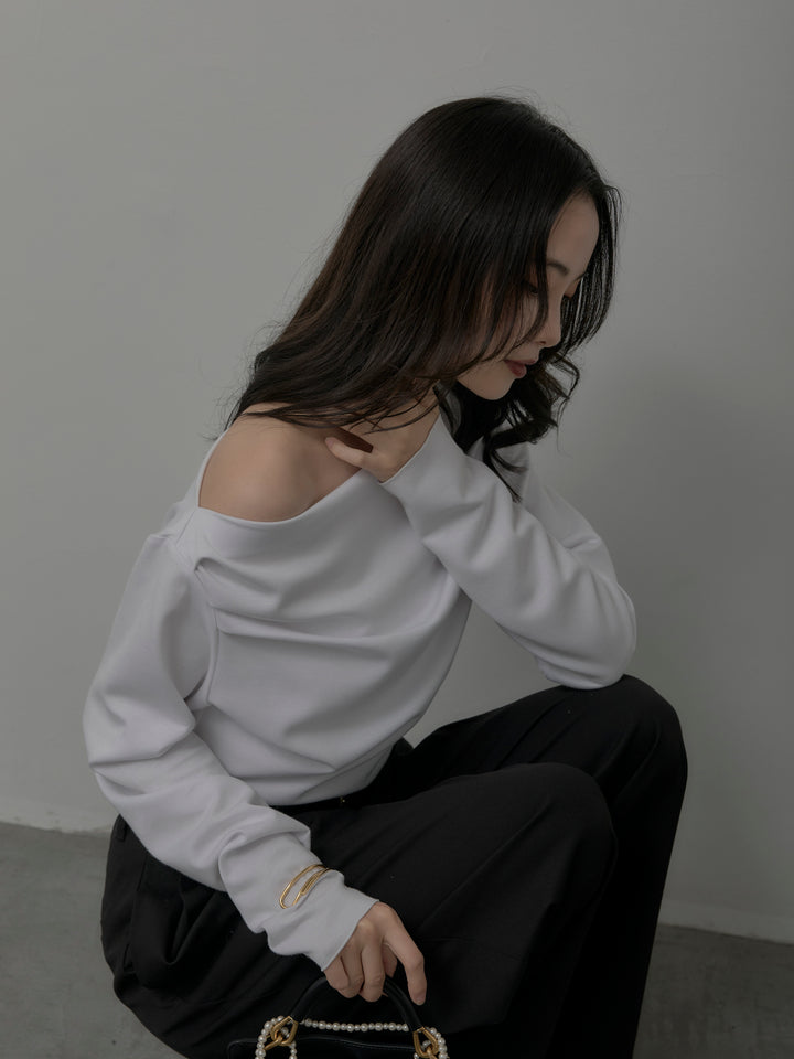 【SET】【Essential】2wayショルダードレープカットトップス+【Essential】３タックスラックス(2set)