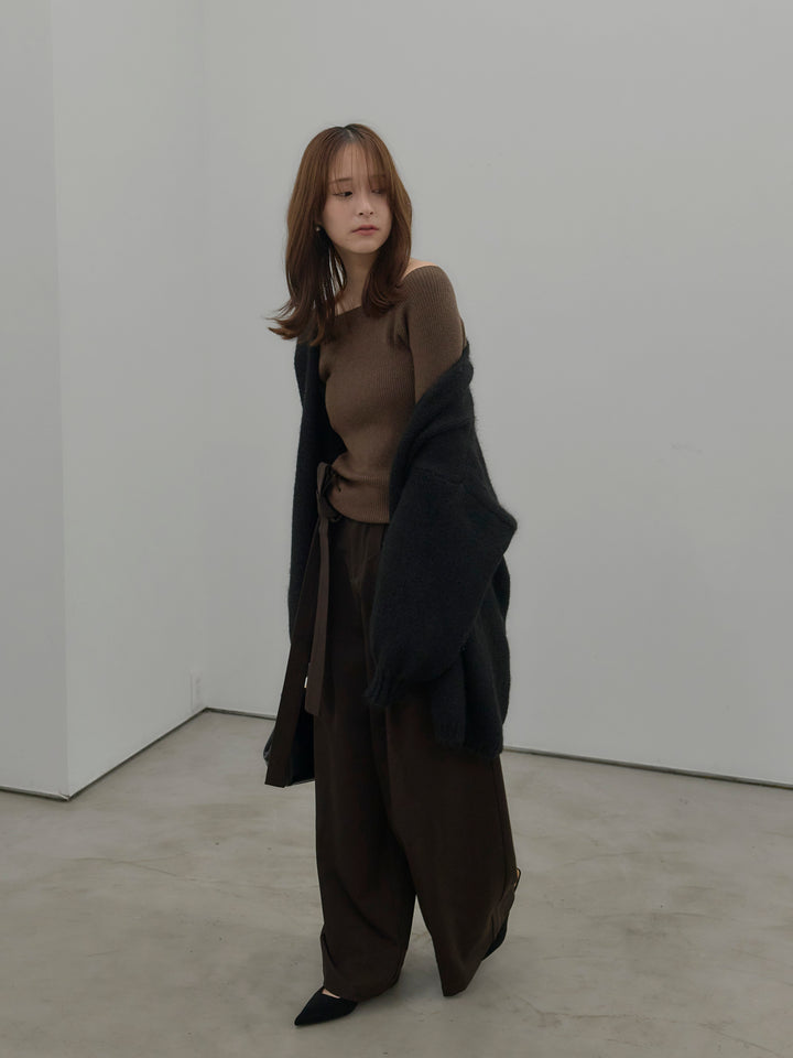 【SET】モヘアライクオーバーニットカーディガン+スクエアネックリブニット(2set)