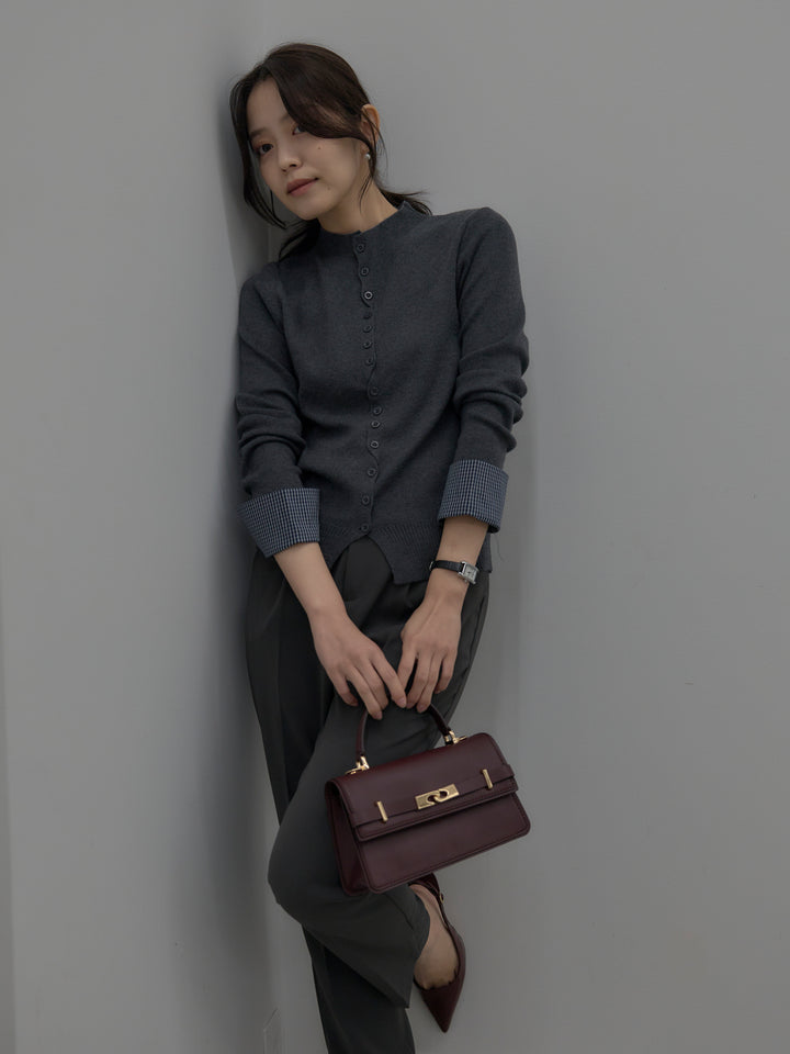 【SET】異素材ドッキングデザインボタンニットトップス+ベーシックテーパードパンツ(2set)