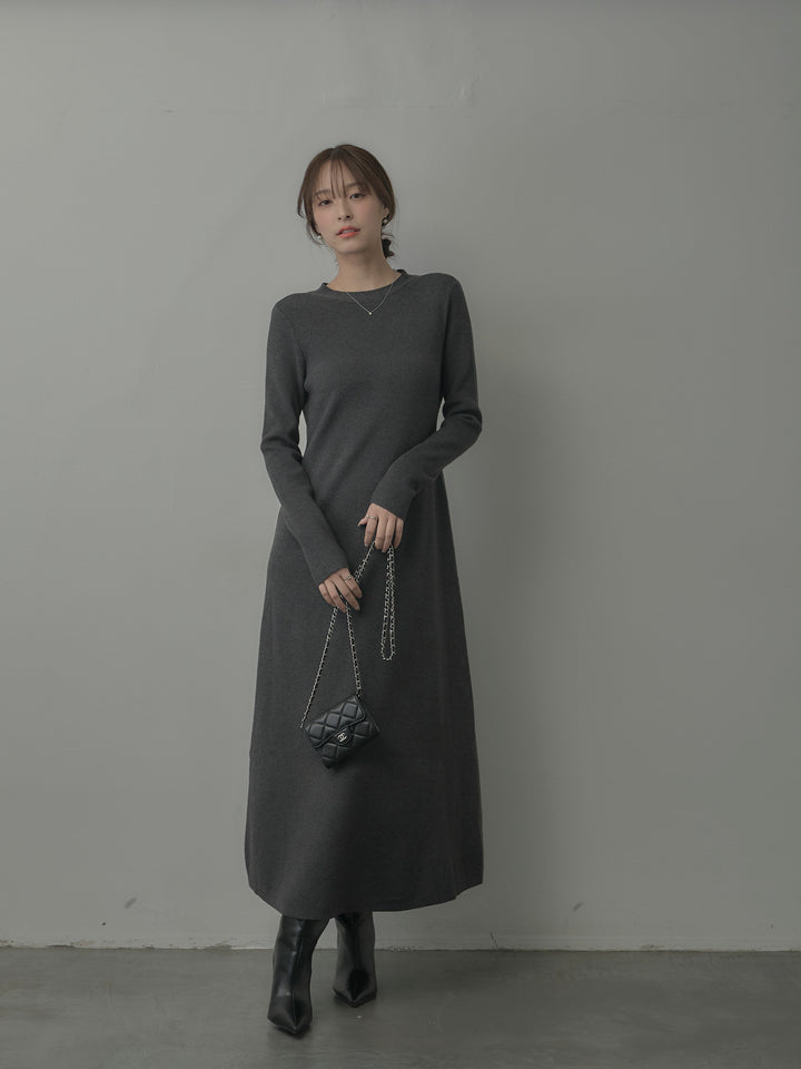 バックリボンニットロングワンピース
