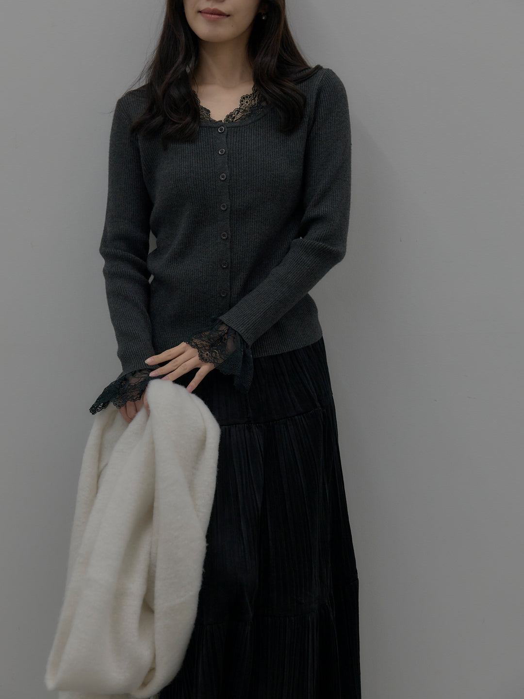 レースドッキングリブニットトップス