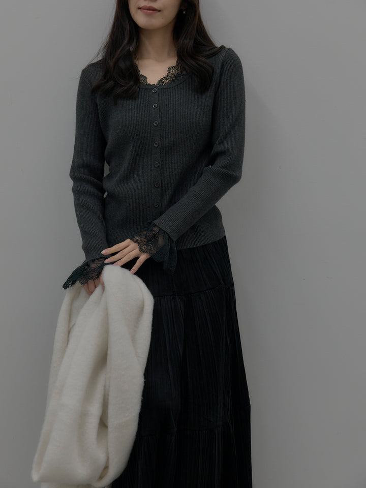 レースドッキングリブニットトップス