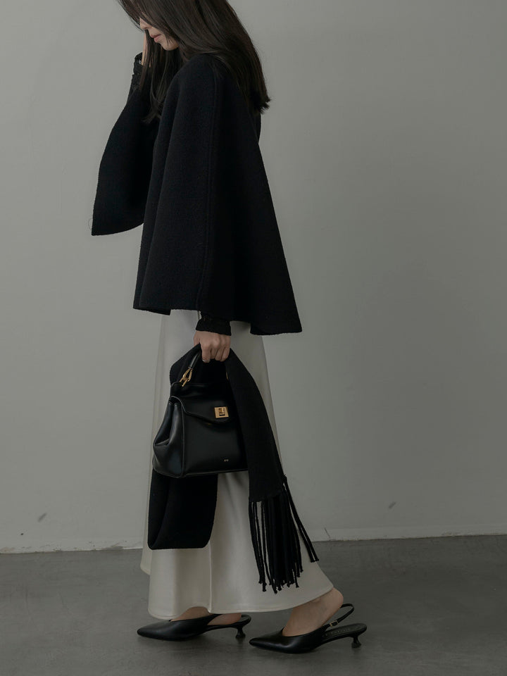 【SET】マフラー付き2WAYケープコート+【インナー付き】シアーレーストップス+ヘビーサテンAラインスカート(3set)