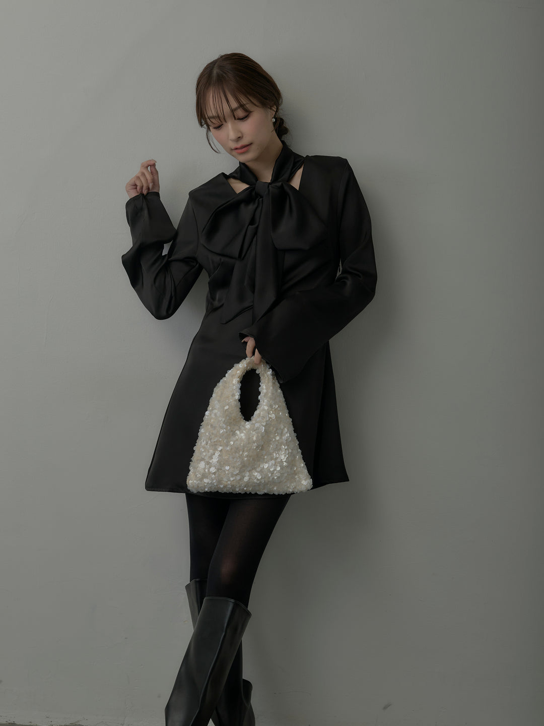 ボウタイサテンミニワンピース