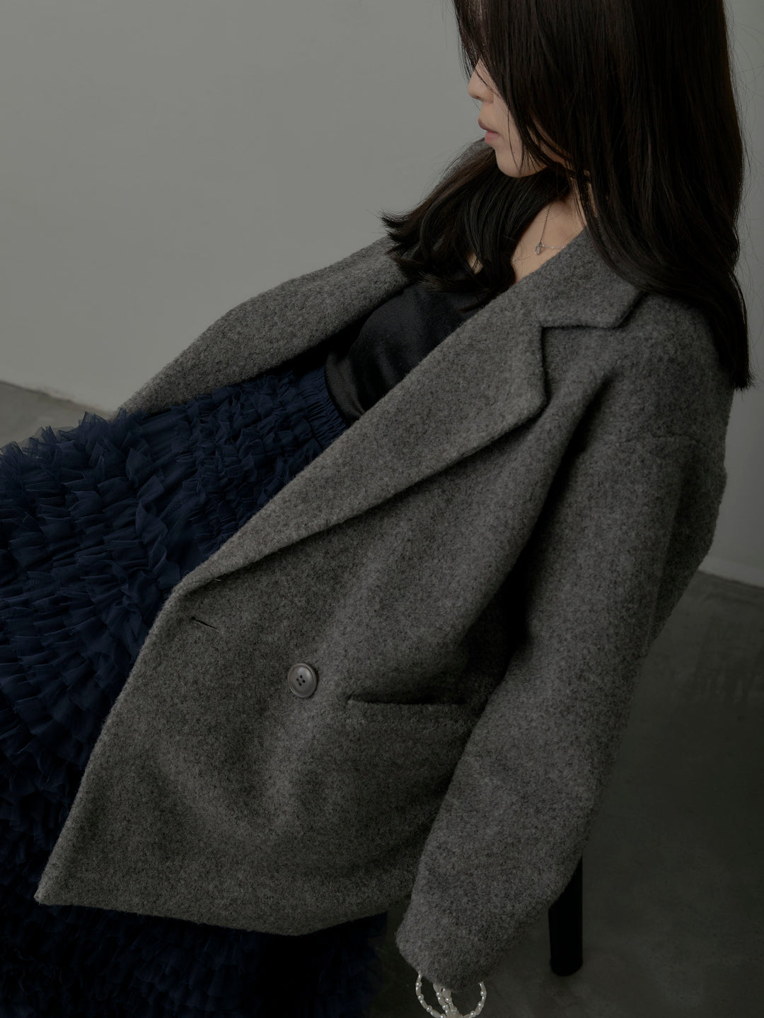 【SET】【Essential】オーバーサイズジャケットコート+ドラマチックフリルチュールスカート(2set)