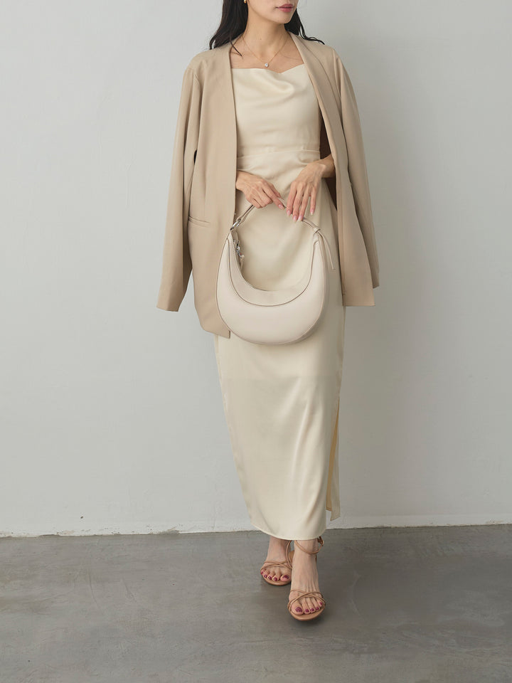 【SET】【Essential】フロントホックノーカラージャケット+【Essential】サテンドレープキャミワンピ(2set)