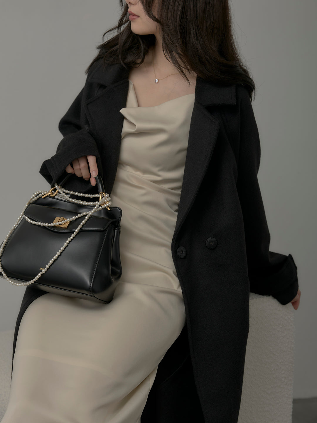 【SET】【Essential】ソフトウールリバートレンチコート+【Essential】サテンドレープキャミワンピ(2set)