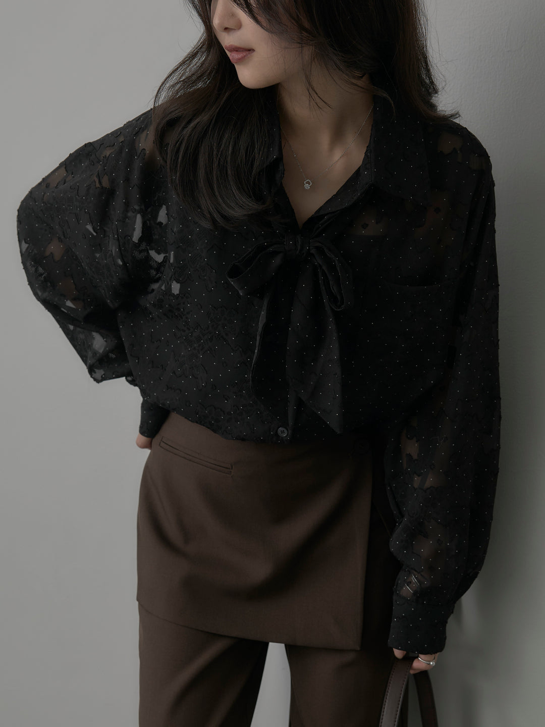 【SET】シアージャガードドットシャツ+ラップワイドパンツ(2set)