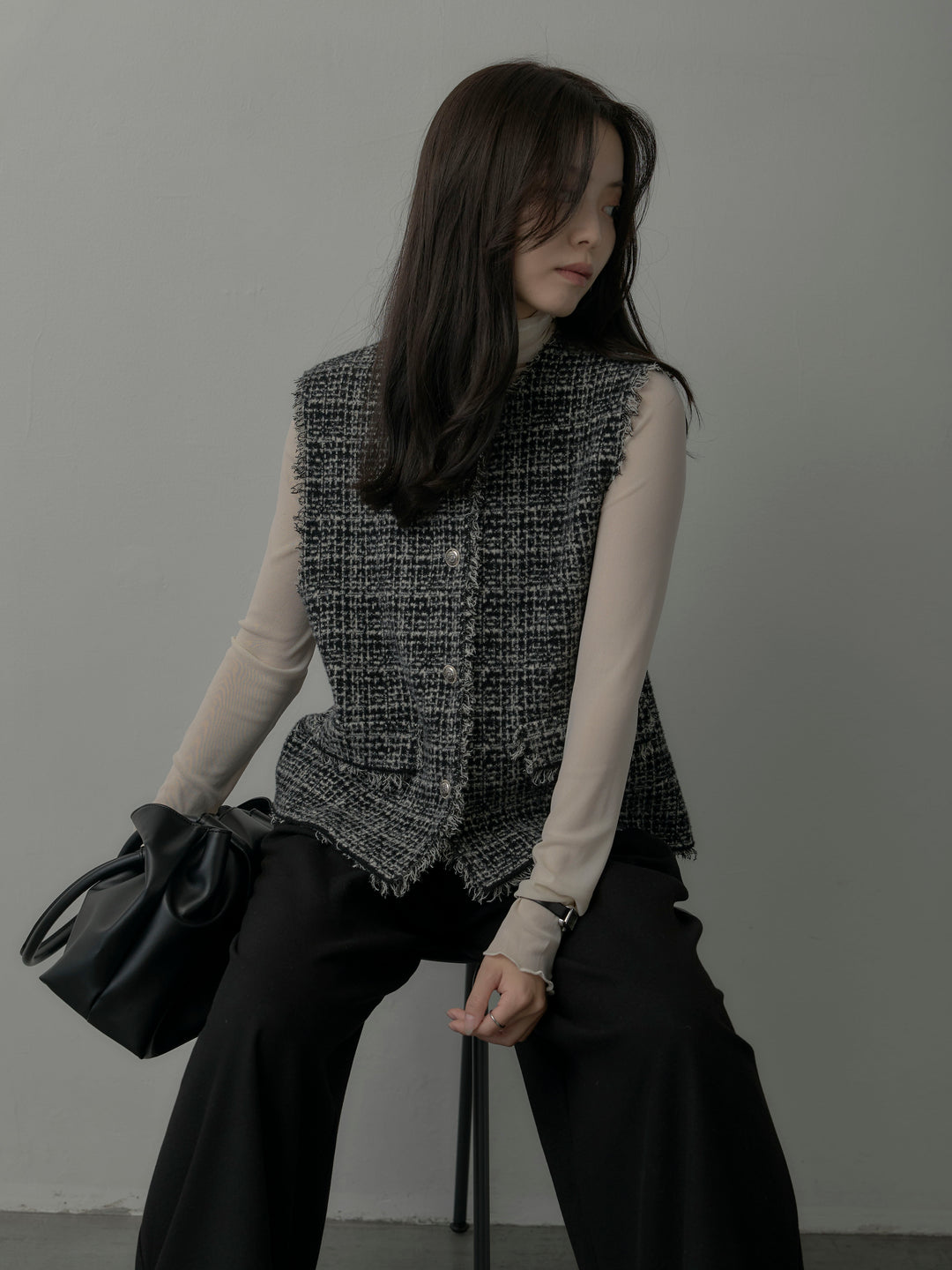 【ロープベルト付属】ウールタッチワイドパンツ