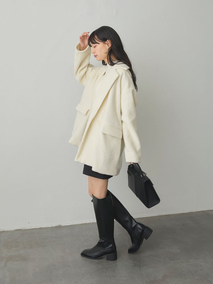 【SET】【Essential】オーバーサイズジャケットコート+【Essential】ウールタッチミニスカート(2set)