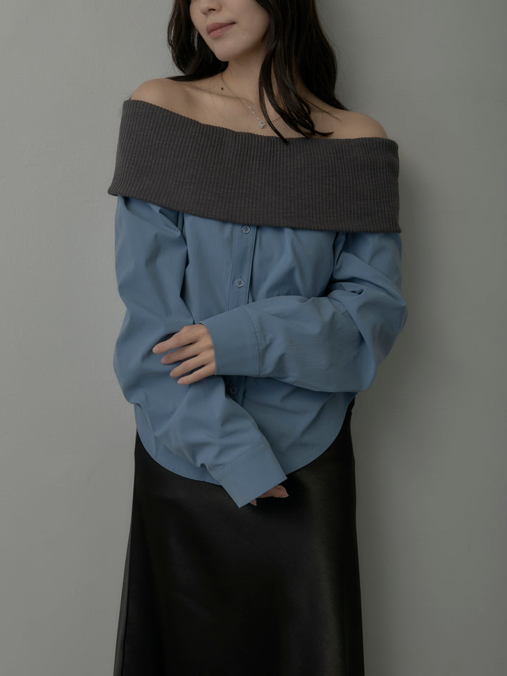ニットシャツドッキングオフショルトップス