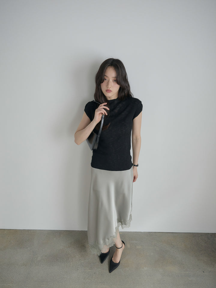 アシンメトリーレーストリムサテンスカート