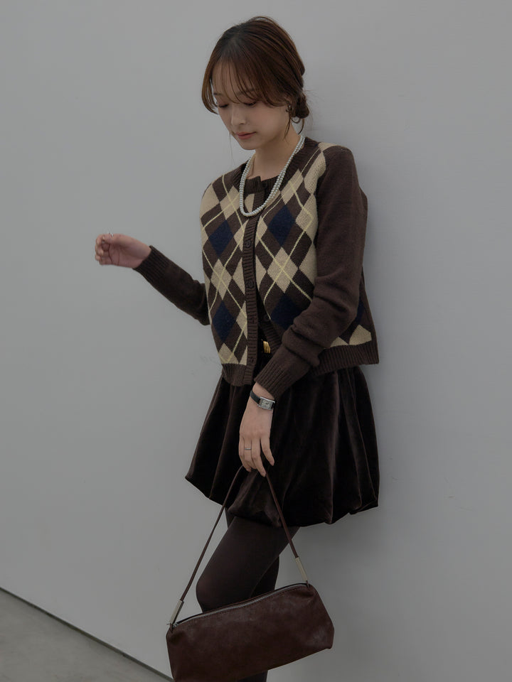 アーガイル柄コンパクトニットカーディガン