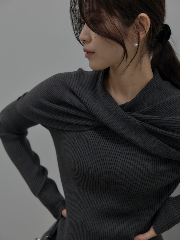 ケープライクデザインリブニットトップス