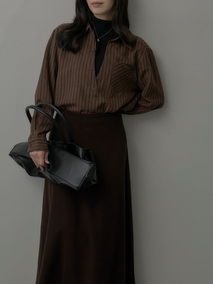 スエードタッチドッキングデザインストライプシャツ