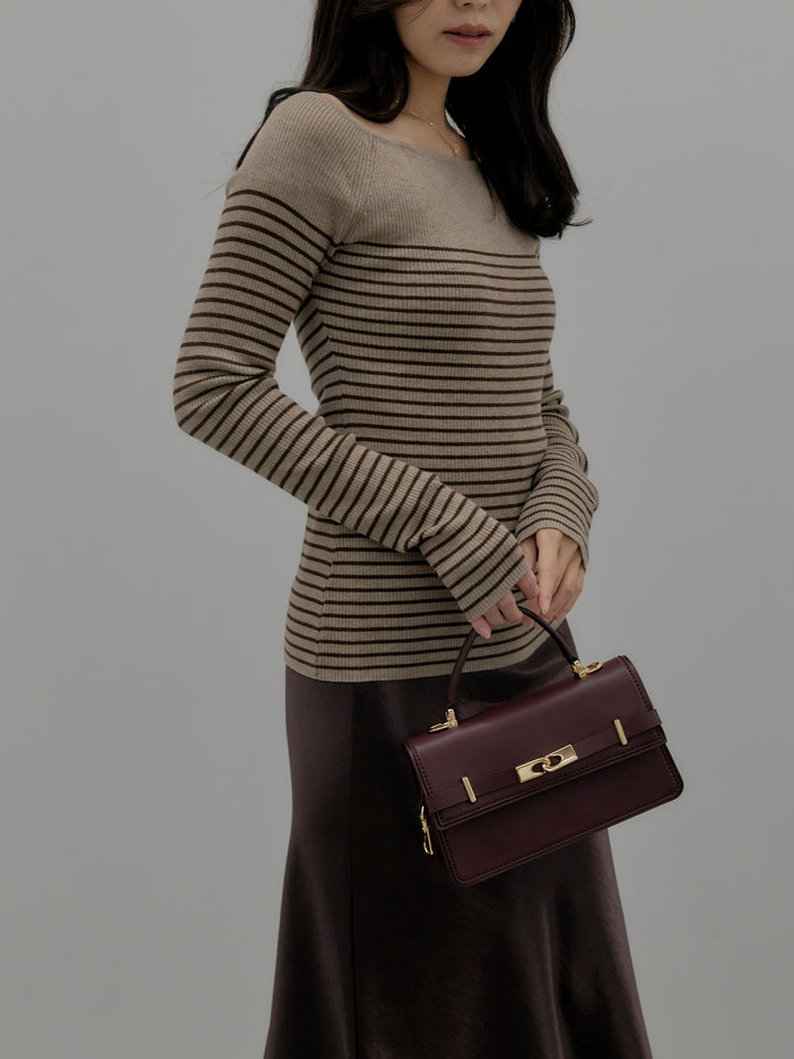 ハーフボーダーニットトップス