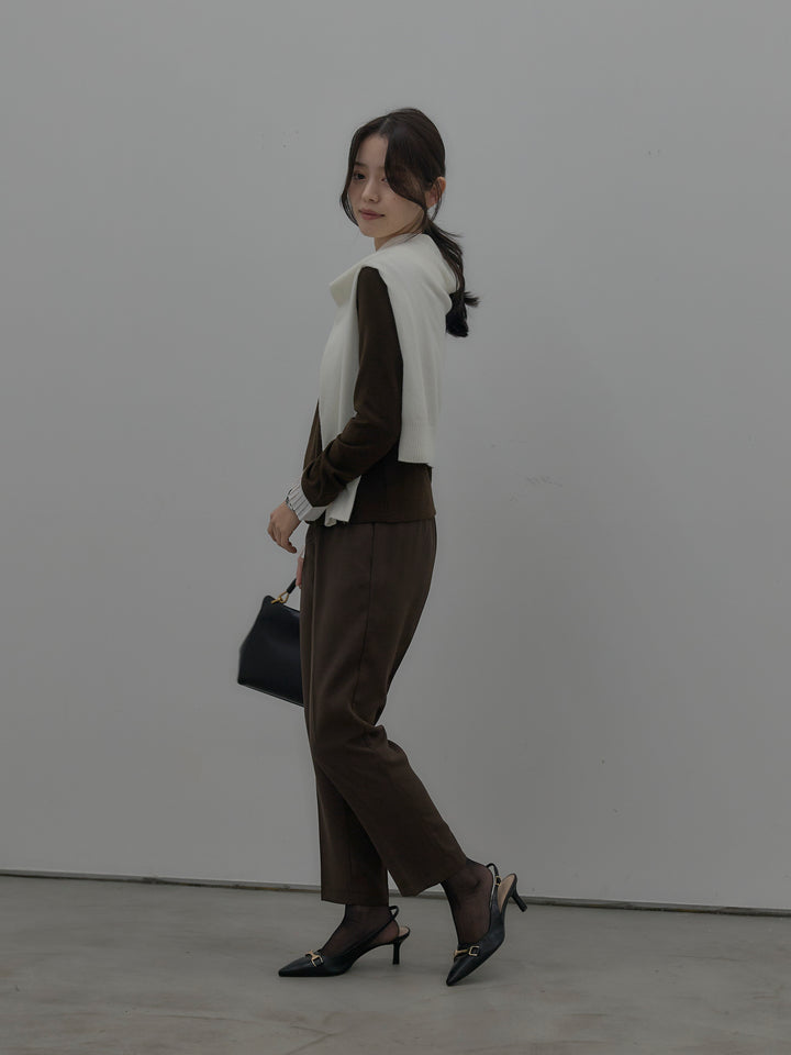 【SET】バイカラーデザインカフスストレッチトップス+ベーシックテーパードパンツ(2set)