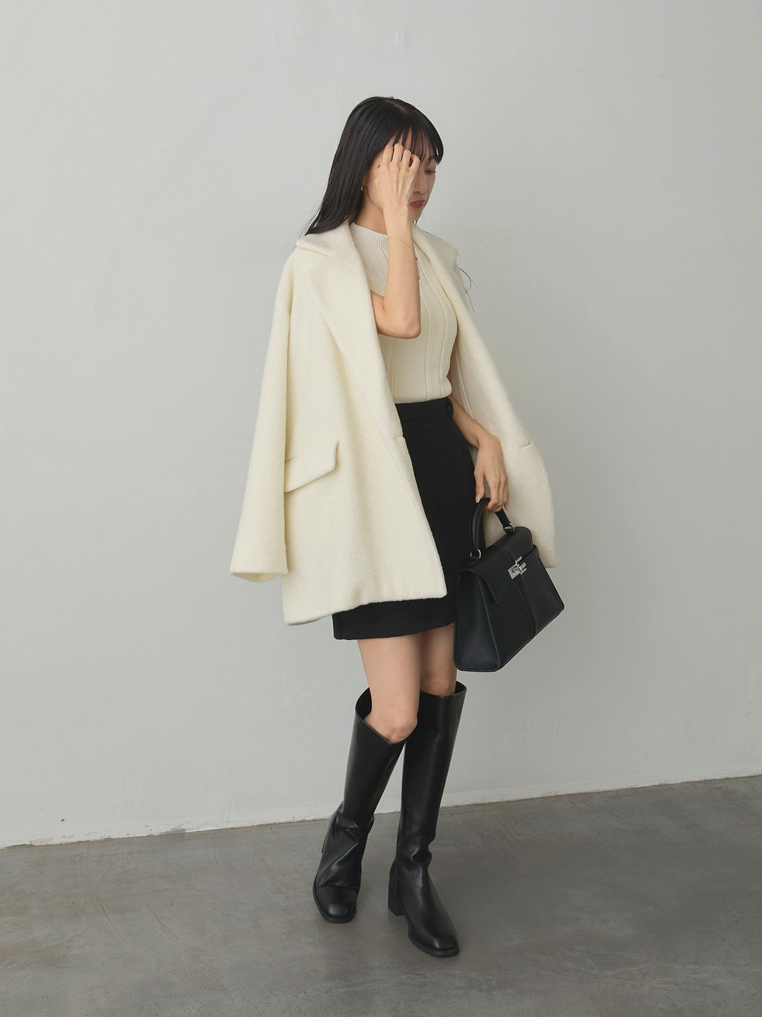 【SET】【Essential】オーバーサイズジャケットコート+【Essential】ウールタッチミニスカート(2set)