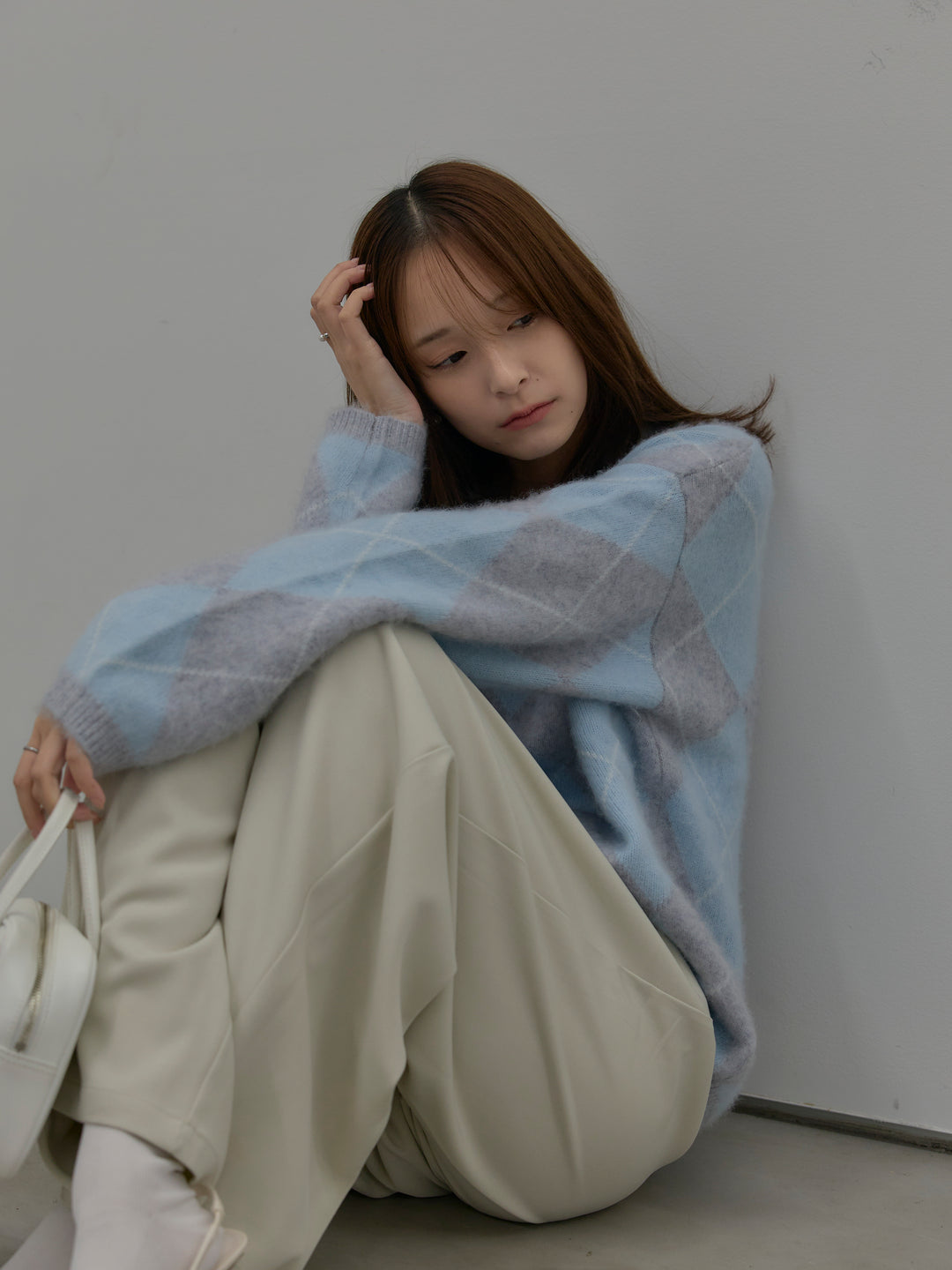 【premium touch】アーガイル柄ニットプルオーバー